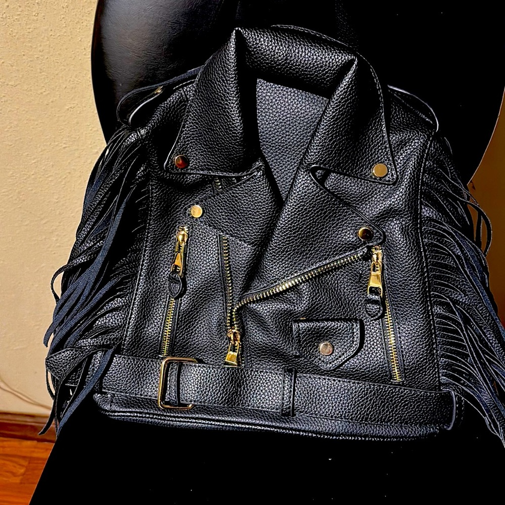 Leather Jacket Backpack Purse w/gold hardware, zippers, and pockets